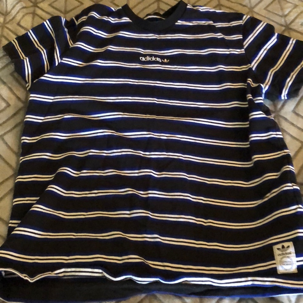 Men’s Adidas heavy striped t shirt black blue xl